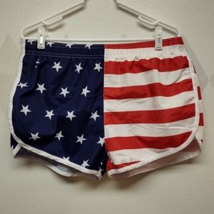 Uzzi Amphibious Gear red white blue flag pattern swim shorts athletic shorts